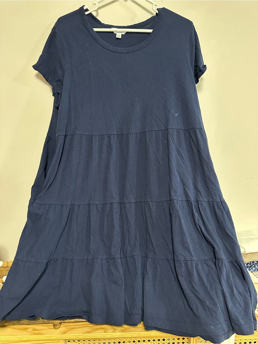 Time and Tru Navy Tiered Short-Sleeve Midi Dress